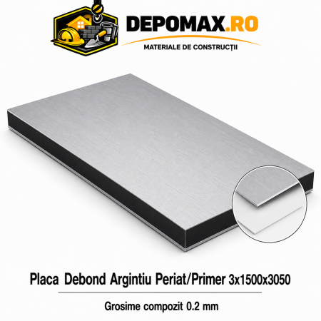 Placa BOND argintiu periat/primer 3mm, 1500x3050mm, aluminiu 0.2mm